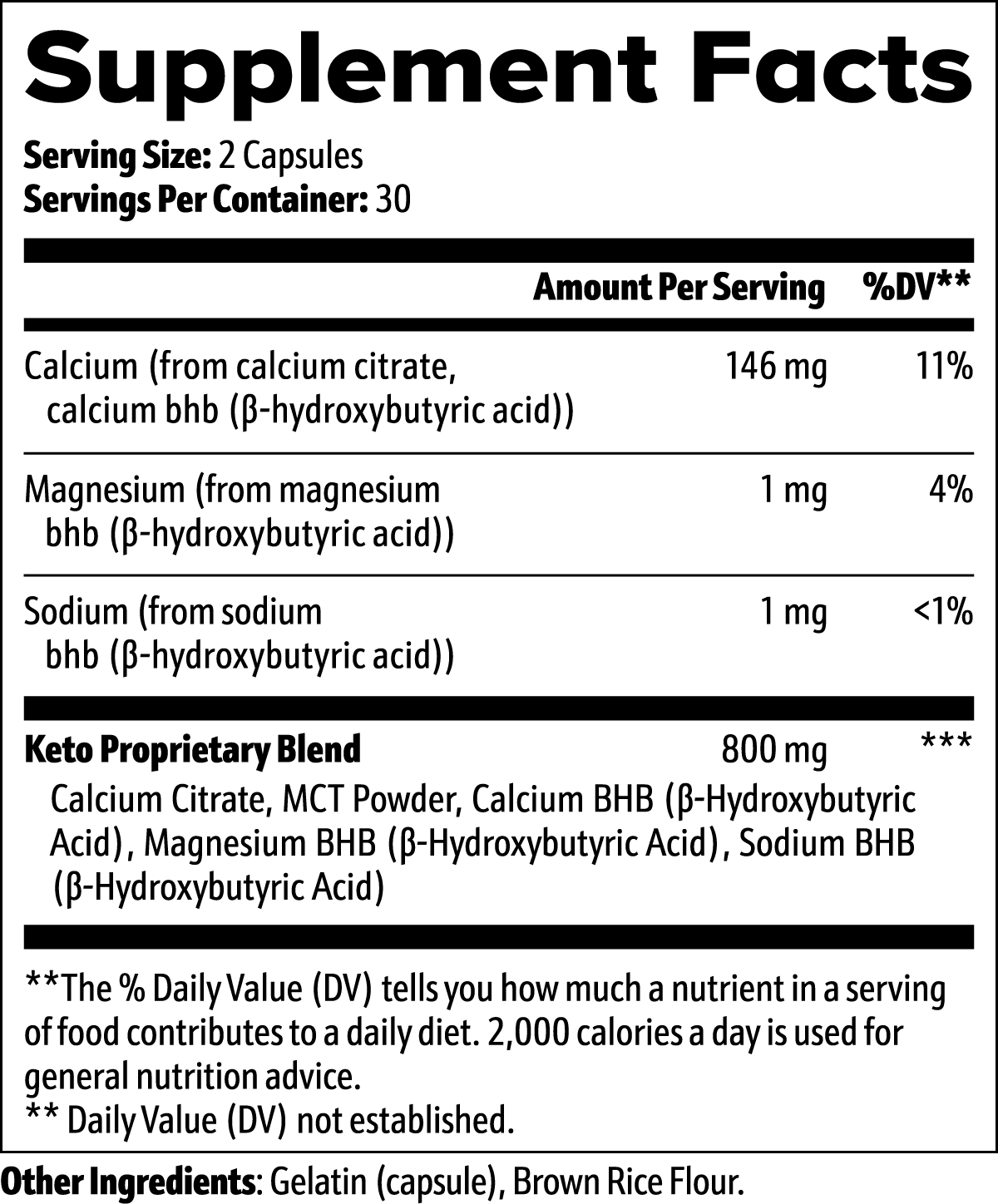 Keto BHB Supplement Facts